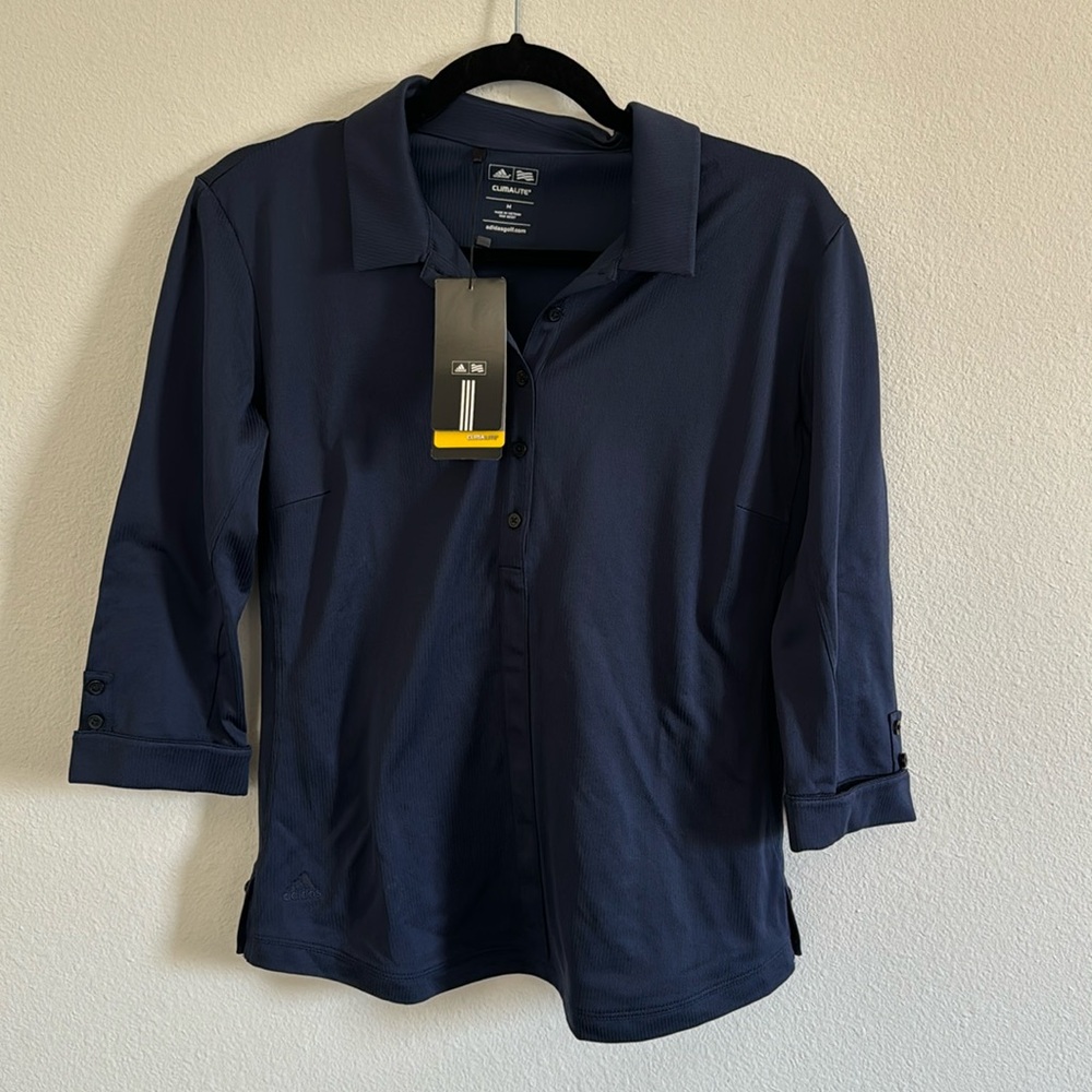 Navy long sleeve golf polo. Adidas size M